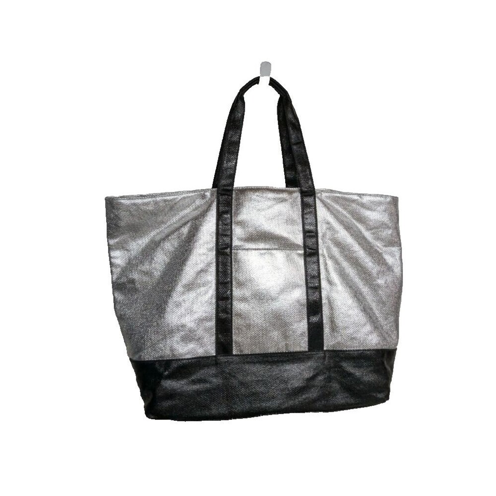 Victoria's Secret Weekender Large Tote Bag Silver 24X14 in Travel Gym Pool Beach - Picture 2 of 10